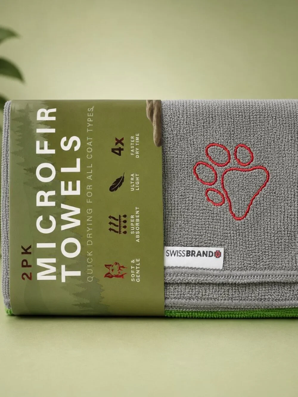 Swissbrand 2PK Microfiber Dog Towels Gray Green Quick Dry Pet Towels 27x44